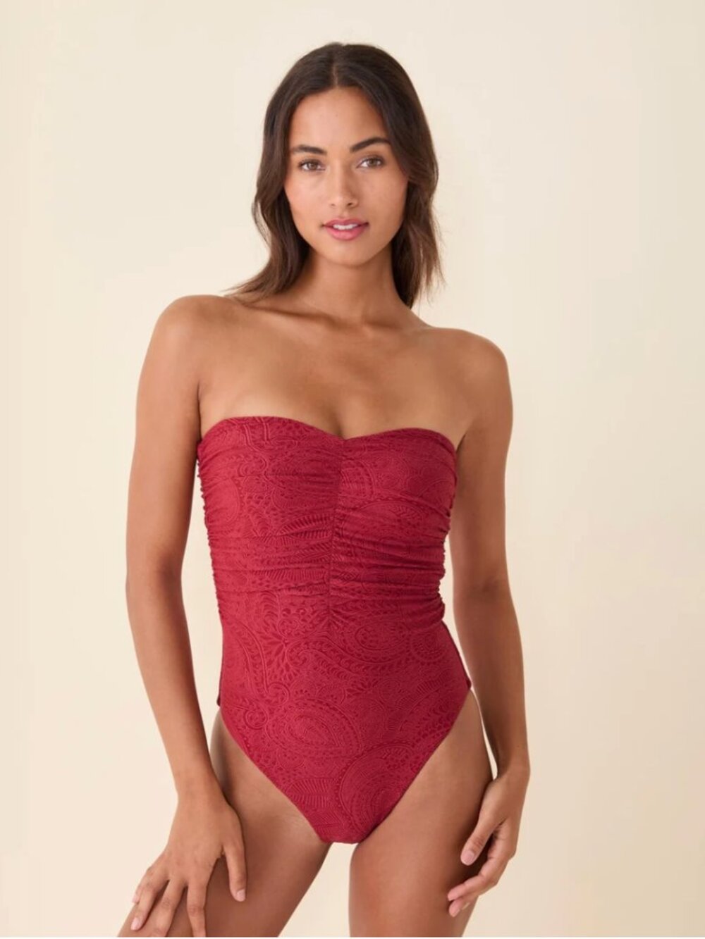 NWT Andie The Pana One Piece Strapless Swimsuit Sz S Paprika Paisly